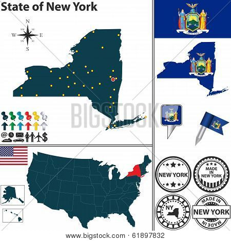 Map Of State New York, Usa