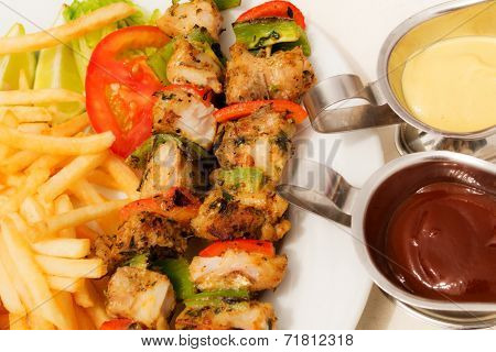 Skewers of fish.