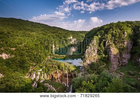 Aerial View On Waterfalls In Plitvice National Park, Donja Jezera, Croatia