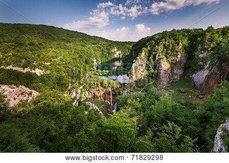 Aerial View On Waterfalls In Plitvice National Park, Donja Jezera, Croatia