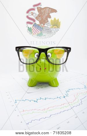 Piggy Bank With Us State Flag On Background - Illinois