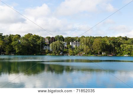 Houses Along Chocolate Lake In Nova Scotia