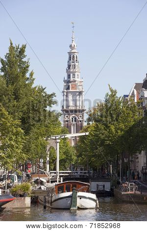 Zuiderkerk And Boats In Amsterdam