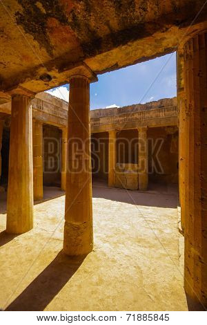 The ancient burial places cut deep into the rock in Paphos