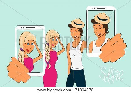 Happy couple are doing selfie