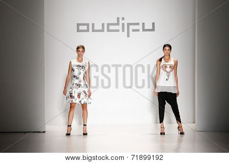 NEW YORK-SEP 8: Model Danielle Knudson (L)& Miss Teen USA K. Lee Graham at OUDIFU fashion show at Mercedes-Benz Fashion Week Spring/Summer 2015 at Lincoln Center on September 8, 2014 in New York City.