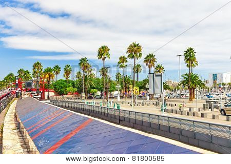 BARCELONA, SPAIN - SEPTEMBER 03: View of the Barcelona panorama Seaport from Montjuic  castle.
