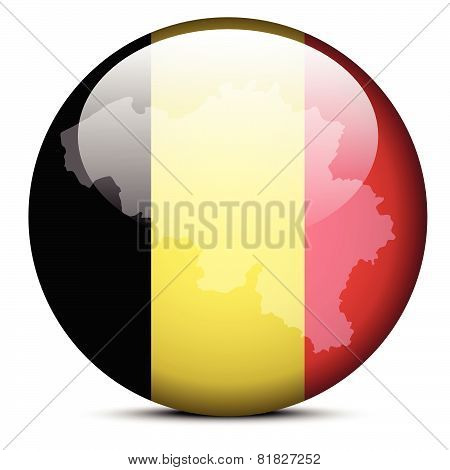 Map On Flag Button Of Kingdom Of Belgium