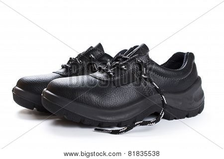Black Work Boots  On White Background