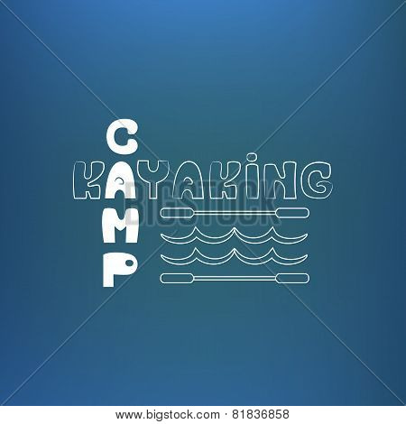 Kayaking camp poster, banner. On blue like underwater background