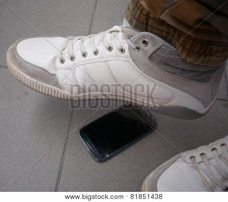 Step on the mobile phone