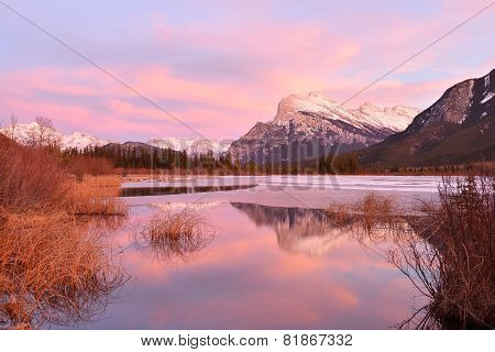 Mount Rundle And Vermilion Lakes In Winter, Banff, Ab
