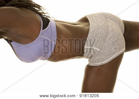 African American Woman Fitness Purple Bra Body Side Lean Forward