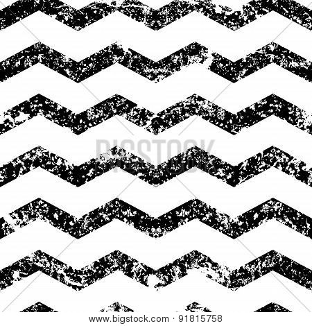 Vector Zigzag Line Grunge Seamless Pattern. Abstract Black And White Old Texture Background