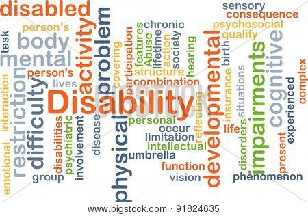 Background concept wordcloud illustration of disability