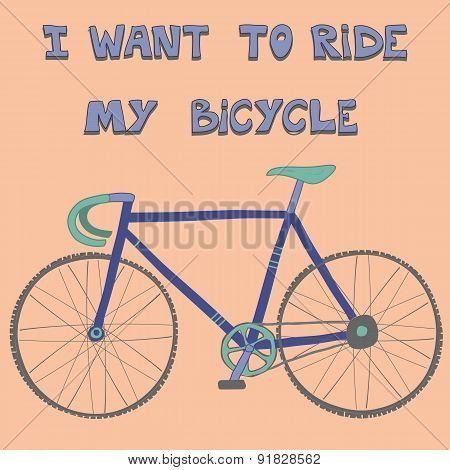 Poster with cute hand drawn racing bike