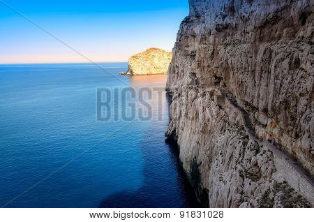 Ocean Landscape View Of Cliffs Near Neptune's Cave, Sardinia