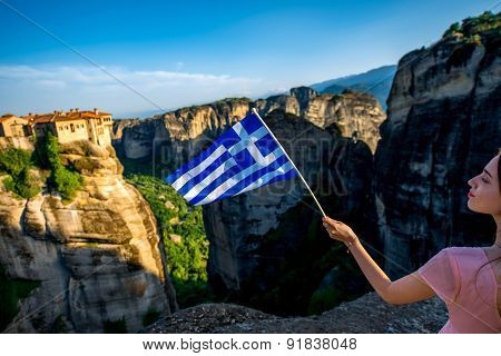 Woman with greek flag