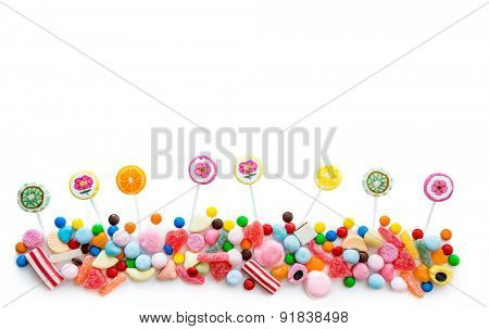Arrangement of a variety of sweets on a white background