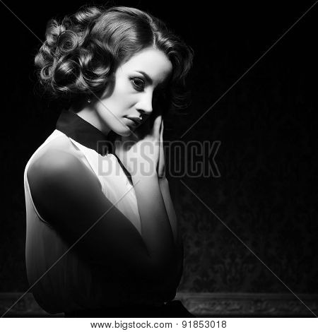 Beautiful Woman Black And White Vintage Image