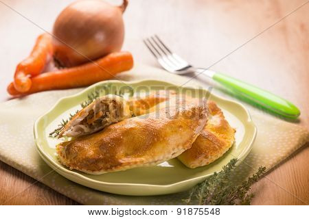 panzerotti with vegetables, selective focus