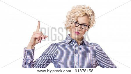 Serenity Young  Schoolteacher - Teacher Showing With Their Finger Up ,isolated On White Background.