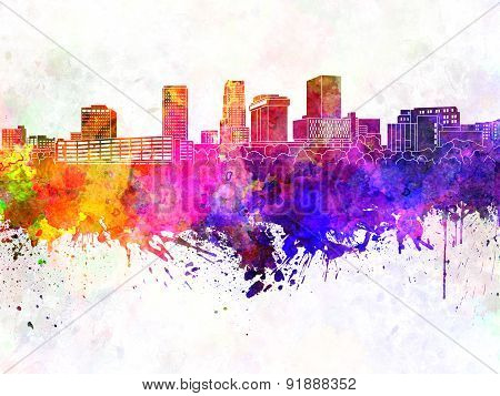 Akron Skyline In Watercolor Background