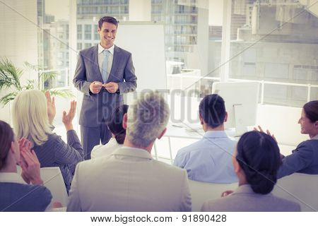 Businessman doing speech during meeting in office