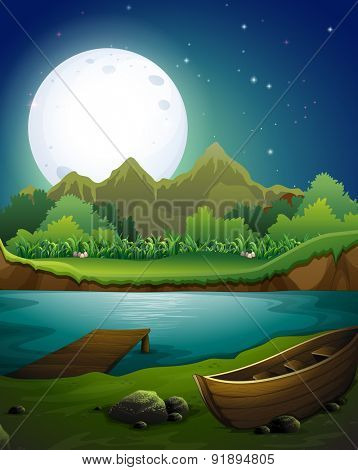 River scene on the full moon night