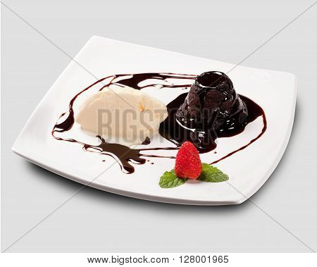 Petit Gateau, vanilla ice cream and chocolate cake.