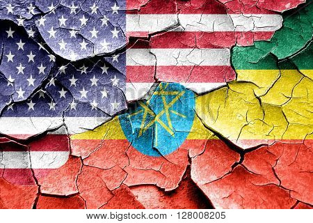 Grunge Ethiopia flag with american flag combination