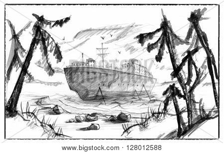 Ship near the shore into the sea