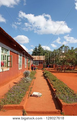 July 31 2014 - The average school in the village of Pomerini in Tanzania - Africa - Some unidentified African students in the courtyard of the school of the village Pomerini built with the help of international European organizations 