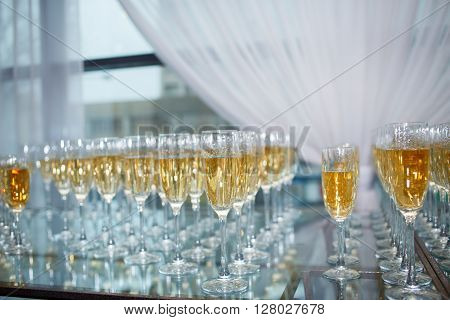 Glasses of champagne and wine. DOF. Tableware