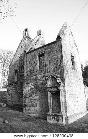 An exterior view of the ruins of St. Bridgets Kirk