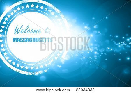 Blue stamp on a glittering background: Welcome to masschusetts