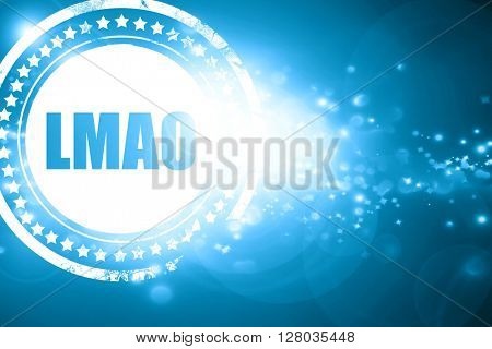 Blue stamp on a glittering background: lmao internet slang