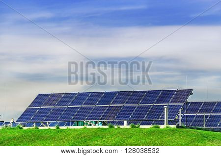 Photovoltaic power station, solar park. Group of solar panel.