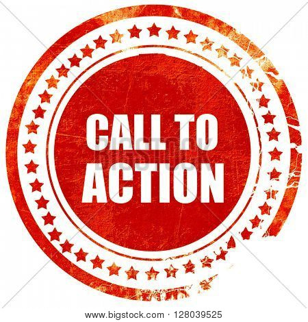call to action, grunge red rubber stamp on a solid white backgro