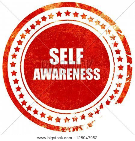 self awareness, grunge red rubber stamp on a solid white background