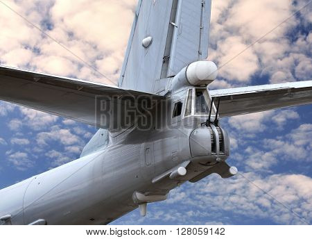 Back of the bomber with the cab of the shooter and twin automatic gun