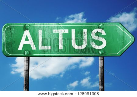altus road sign , worn and damaged look