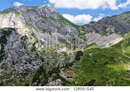 Mountain landscape in the Alps. View of the Rofan peak. Austria Tirol.