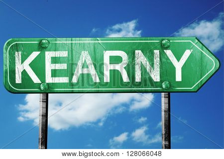 kearny road sign , worn and damaged look