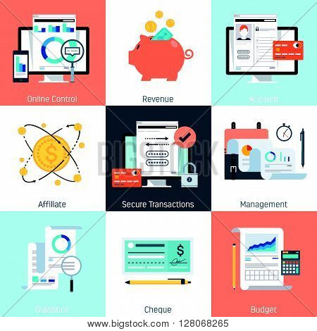 Banking And Finance Theme, Flat Style, Colorful, Vector Icon Set