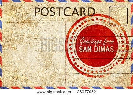 san dimas stamp on a vintage, old postcard
