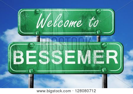 bessemer vintage green road sign with blue sky background