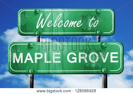 maple grove vintage green road sign with blue sky background