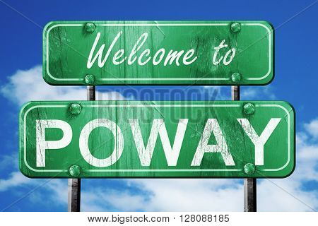 poway vintage green road sign with blue sky background