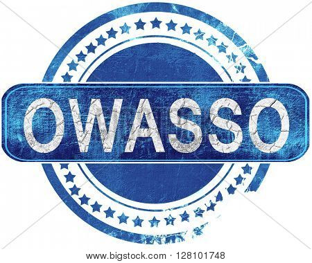 owasso grunge blue stamp. Isolated on white.
